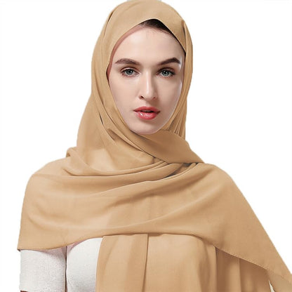 Yeieeo Chiffon Head Wraps for Women - Solid Color Fashion Bubble Chiffon Scarf Hijab - color: Bare