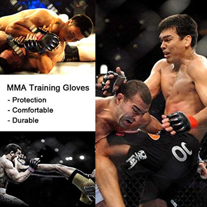 ZooBoo MMA Gloves, Half-Finger Boxing Fight Gloves MMA Mitts with Adjustable Wrist Band UFC Gloves for Sanda Sparring Punching Bag Training (One Size Fits Most) - color: G-Black+White