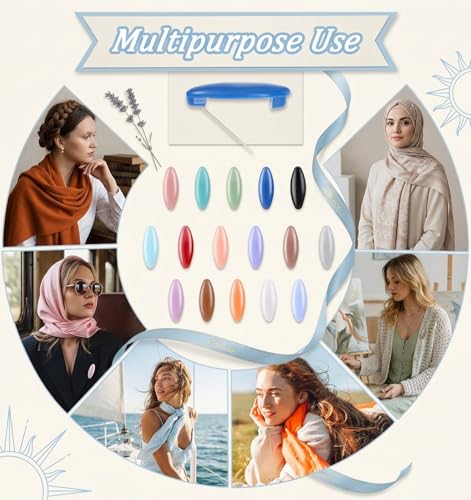 32 Pcs Hijab Pins for Women, Scarf Pins & Safety Locking Scarf Clips – Colourful Plastic Oval Hijab Pin Set for Muslim Adult Shawls Scarves 8 Colours
