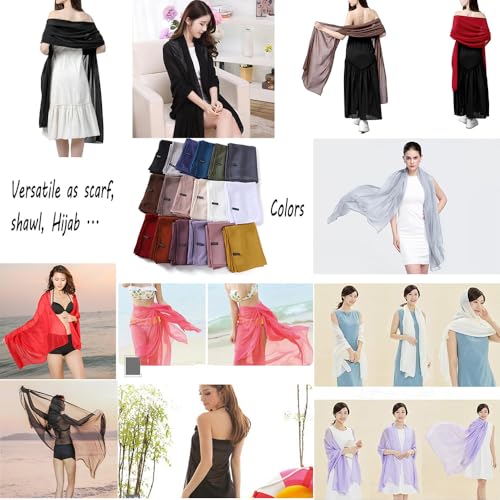 Chiffon Hijab Scarf Head Wrap Lightweight Scarves for Women Pashmina Shawls and Wraps for Evening Dresses Solid Color - color: Black 1#