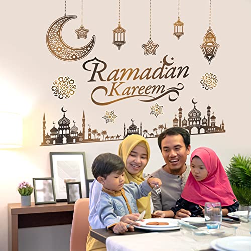 Faccito Ramadan Decorations Ramadan Eid Mubarak Kareem Stickers, Islamic Wall Decor Happy Ramadan Mubarak Arabic Party Decor, Window Living Room Bedroom Mirror Wall Ramadan Party Decorations Supplies