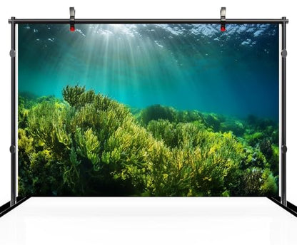 5ftx4ft Underwater Seascape Backdrop Under The Sea Aquarium Algae on The Ocean Floor with Natural Sunlight Background Mermaid Theme Birthday Party Decorations Baby Shower Photo Props - size: 5x4FT