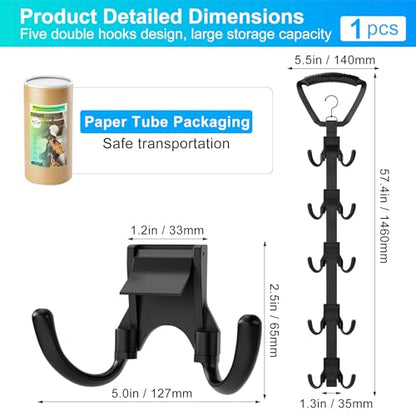 Hockey Equipment Drying Rack | 5 Adjustable Hooks, Space-Saving Wall-Mounted Equipment for Skates, Gloves, Pads, Helmet, Jersey