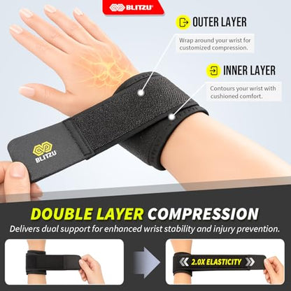 Compression Wrist Wraps, Carpal Tunnel Adjustable Wrist Brace, Men & Women | 2 Pack, Flexible Neoprene, Low-Profile Design, Pain Relief, Arthritis, Tendonitis, Fitness, Office, Sleep Use, Night, Gym