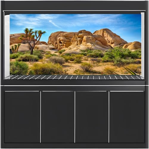 36X14 Inches Bearded Dragon Tank Background Joshua National Park Backdrop | Patterns with Desert Cactus Sandstone, suitable for Reptile Habitat Tank, Terrarium Background, Durable Polyester - size: 36X14 Inches