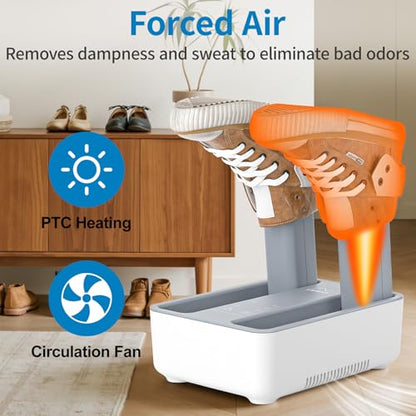 Boot Dryer and Deodorizer for Work Boots, Sneakers and Gloves, Portable Shoe Dryer with Retractable Hoses, Timer, and Heat Control