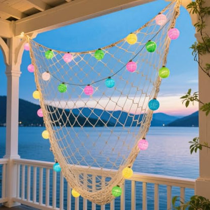 14 Pack 80 x 40 in Natural Cotton Fishnet Decoration Wall Hanging Fishing Net Decor Underwater, Mermaid, Pirate, Hawaiian, Nautical Ocean Theme Beach Bash Party Decorations, Beige