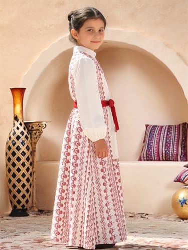 ABAO SISTER Girls Muslim Abaya Ramadan Prayer Dress Embroidery Long Sleeves Middle East Arabic Kaftan - size: 12