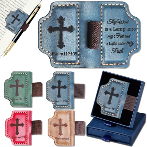 Bygone Mark Personalized Magnetic Leather Bookmark with Pen Holder,Inspirational Bible Verse Religious Bookmarks,Christian Book Lovers Reading Accessory for Men Women (Blue, Psalm 119:105) - color: Blue, size: Psalm 119:105
