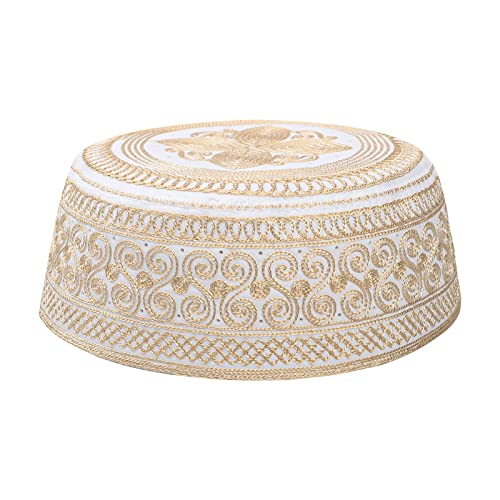Muslim Prayer Kufi Hat for Men Boys Islamic Beanie Skull Cap Prayer Headwear Embroidery Kofia Topi Sun Hat Ramadan Eid Gift - color: Yellow