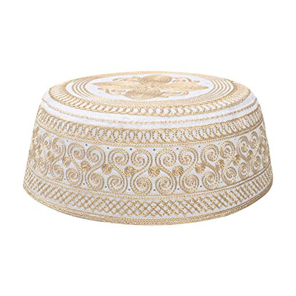 Muslim Prayer Kufi Hat for Men Boys Islamic Beanie Skull Cap Prayer Headwear Embroidery Kofia Topi Sun Hat Ramadan Eid Gift - color: Yellow