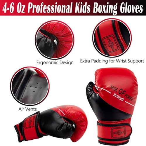 4-in-1 Kids Boxing Pads Gloves Kick Punching Mitts Set, Leather Hand Target Focus Pads, MMA Muay Thai Pads for Kicking Taekwondo Karate Kickboxing, Youth Boxing Training Sparring Gear Equipment