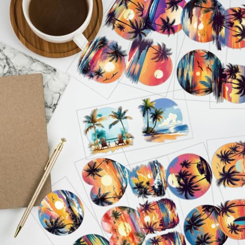 arricraft 10 Pcs Colorful Hawaii Theme Cup Printing UV Transfer Papers, 10 Styles Coconut Trees Ocean UV DTF Cup Wrap Stickers for 16 OZ Glass Cups Crafts 9.5x4.3inch - style: Colorful Hawaii Theme