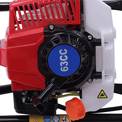 Auger Post Hole Digger, Gas Powered Earth Post Hole Digger Post Holes Earth Digger Petrol Drill Borer Bulb Planting Drill Fence Hole Maker Machine (63CC 3HP 2.2KW Single Leaf) - size: 63CC 3HP 2.2KW Single Leaf