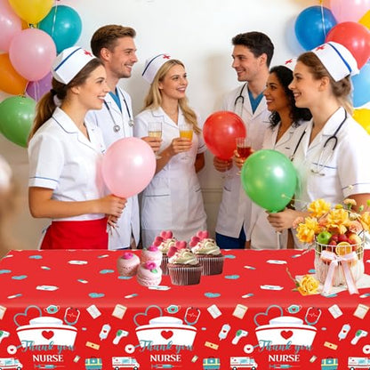 3 Pack Nurses Graduation Tablecloth,Thank You Nurses Disposable Plastic Table Cloth Plastic Table Covers for Nurses Week Gifts Bulk 2026 RN Nursing Graduation Party Supplies, 54 x 108 Inch - color: Red White
