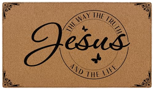 Jesus The Way Christian Doormat, Bible Verse Welcome Front Door Mat Indoor Outdoor Entrance, Farmhouse Scripture Artificial Coir Religious Rugs for Patio Entry Home Decor, 30x17in - color: Jesus the Way