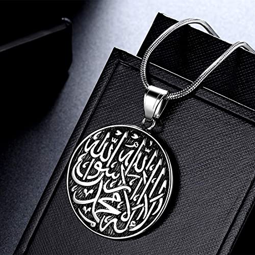 Hipunk Men Islamic Pendant Necklace - Muslim Allah Necklace Allah Necklace Mens Muslim Islam Pendant 316L Stainless Steel Islamic Arabic Gift Black Gun/18K Gold Plated Islam Jewelry SP0049 - color: steel