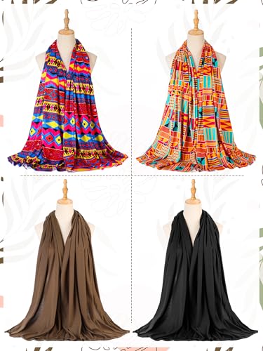 4 Pcs African Scarf for Women Head Wraps for Black Women Stretch Turbans Jersey Hijab Scarf Hair Wraps Lightweight Headbands Cover