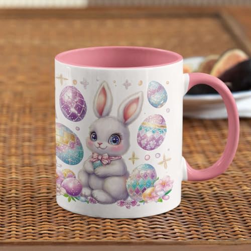 Personalized Sparkling Easter Bunny And Egg Full Wrap Mug, Custom Name Ceramic Cup, Customized Adorable Spring White Mug, Easter Day Coffee Cup, Gift For Kids On Holiday, Bunny Mug - color: XUA-1124-3656-Easter Day Mug