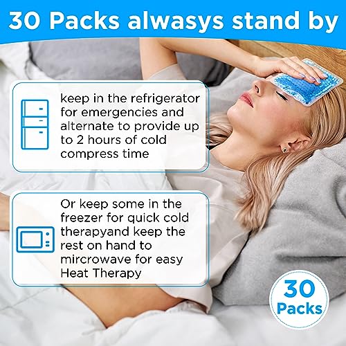 TrelaCo 30 Pack Blue Small Ice Packs for Injuries Reusable Mini Boo Boo Gel Bead Ice Pack Soft Cold Packs Cold Hot Compress for Pain Relief Wisdom Teeth Breastfeeding, Tired Eyes Face Neck - color: Blue