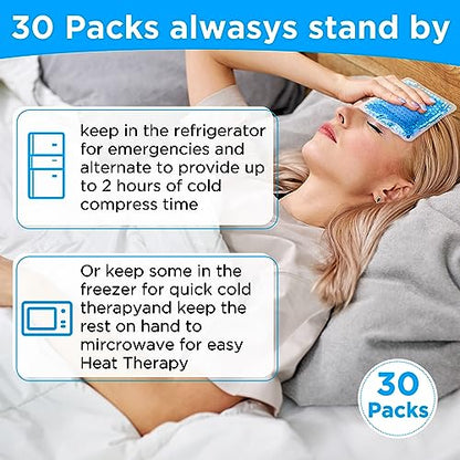 TrelaCo 30 Pack Blue Small Ice Packs for Injuries Reusable Mini Boo Boo Gel Bead Ice Pack Soft Cold Packs Cold Hot Compress for Pain Relief Wisdom Teeth Breastfeeding, Tired Eyes Face Neck - color: Blue