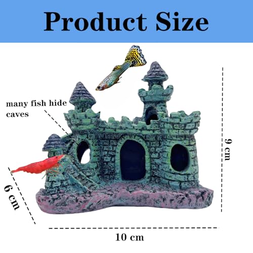 Small Aquarium Castle Decor , Mini Cute Fish Tank Castle Ornaments , Little Fish Fish Larvaes Shelter Shrimp Hide Caves Hideout for Small Medium Fish Tank Crab Shrimp Betta Cichlid Tank Decor (Blue)