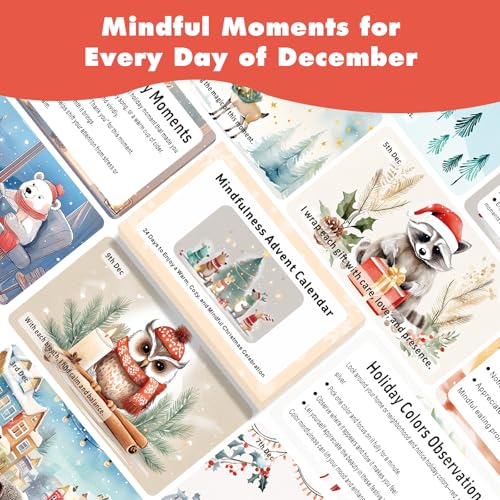 Mindfulness Advent Calendar for Teen Girls – 24 Days of Cozy Holiday Activities with Cute Animal Illustrations | Christmas Self-Care & Emotional Support Gift for Adults and Families