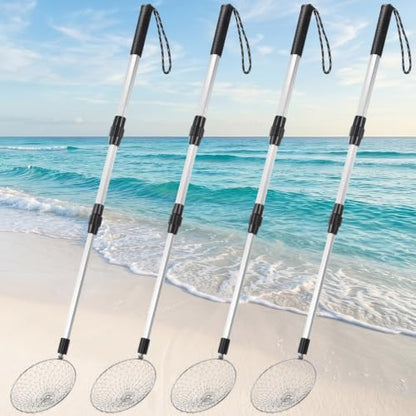 Vinsot 4 Pcs Shark Tooth Sifter Beach Sand Sifter Set 41.4" Adjustable Beach Sand Scoop Shell Scooper with Long Handle for Picking up Shells Beachcombing Rock Hunting