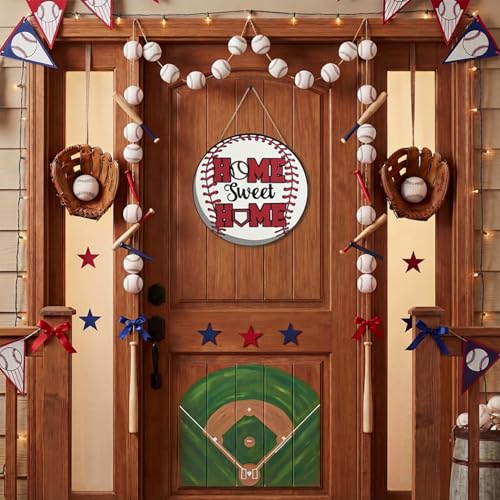 Smile Wooden Baseball Door Sign - "Home Sweet Home" Circular Rustic Decor for Sports Fans - style: Baseball Classic