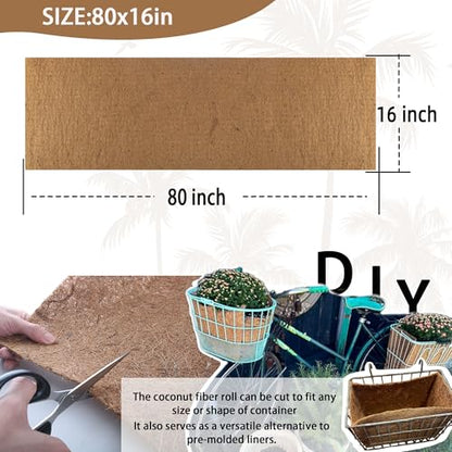 Coco Liner Roll - 16x80 inch Natural Coconut Fiber for Planters, Versatile Flower Baskets, Garden Decoration, Animal Pet Pads - Reptile-Friendly, Ideal for Window Boxes and Nesting Boxes - size: 16in X 80in