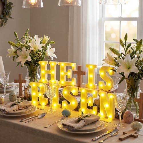 Aurelema He is Risen Large LED Lights Easter Decorations for Bedroom Living Room Religious Decor Church Celebration Battery Powered Easter Party Supplies - size: 8.27 inches, style: Easter