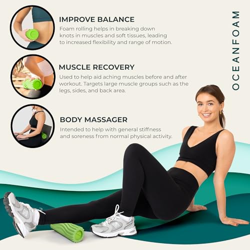 Oceanfoam Ripple Travel Foam Roller (11" x 3.35") Firm Mini Foam Roller for Physical Therapy, Deep Tissue Massage, Back Pain - High Density, Ergonomic Wave Textured - Yoga, Exercise (Algae Green) - color: Algae Green