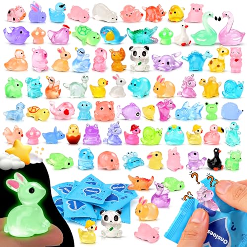 100PCS Mini Glow in The Dark Animal Resin Models Mystery Resin Animals Blind Bag Tiny Animal Figurines for Micro Landscape Garden Aquarium Dollhouse Party Favors Surprise Gifts for Kids ﻿ - color: 100pcs Mini Mystery Bag Luminous Resin Animals