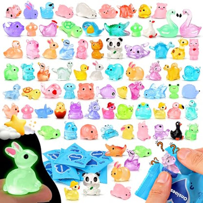100PCS Mini Glow in The Dark Animal Resin Models Mystery Resin Animals Blind Bag Tiny Animal Figurines for Micro Landscape Garden Aquarium Dollhouse Party Favors Surprise Gifts for Kids ﻿ - color: 100pcs Mini Mystery Bag Luminous Resin Animals
