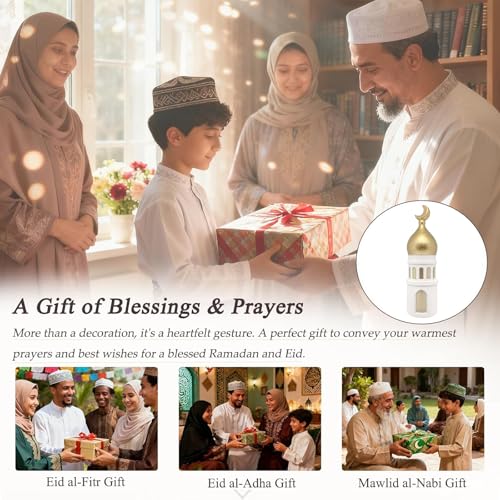 2PCS Ramadan Decoration for Table Set– Islamic Crescent Moon & Mosque Tower + Crescent Star Statues Table Centerpiece, Eid Mubarak Home & Office Decorations, Islamic Festival Decor Gift