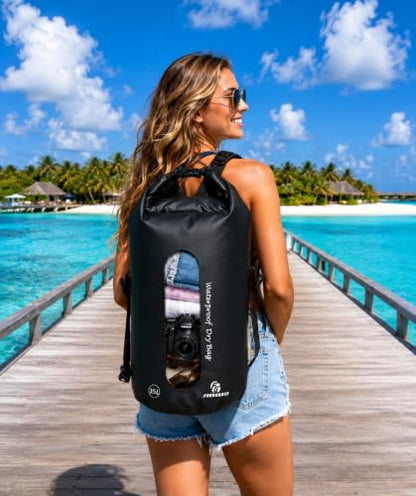 Freegrace Waterproof Dry Bag Set of 3 - Submersible Dry Sack with Double Zip Lock Seals - Includes Waist Pouch & Phone Case - Perfect for Kayaking, Swimming, Boating & Rafting (Window, Black, 35L) - color: Black, size: 35L, style: Window