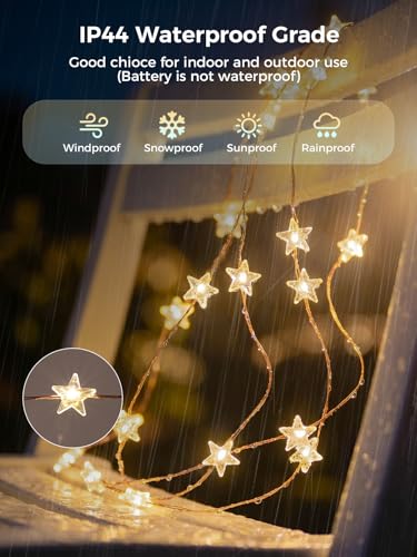 6 Packs 6.6ft 20LEDs Star Fairy Lights Battery Operated,Mini Star String Lights,Waterproof Twinkle Starry Light for DIY Gift Bottle Table Christmas Ramadan Wedding,Gold Wire,Warm White - color: Gold Wire, size: 120 Leds