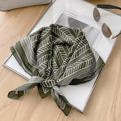 Sumolux Head Hair Scarf for Women Like Satin Silk Scarf Bandana Hair Wrapping Night Large Square Scarves 27.5" - color: Green Leaves