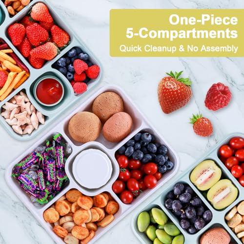 Large Snackle Box Container with Dip Container, 5 Compartments Snack Container with Lid and Handle, Veggie Fruit Divided Serving Tray for Party, Picnic, Dishwasher Safe, BPA-Free - color: White