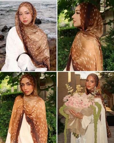 ZGMYC Watercolour Floral Printed Hijab Scarf for Women Soft Modal Cotton Instant Hijab Head Wraps Shawls Long Scarves - color: Brown Deer Print