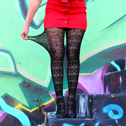 Millennials In Motion Sheer Elegance Patterned Tights - color: Designer Lace