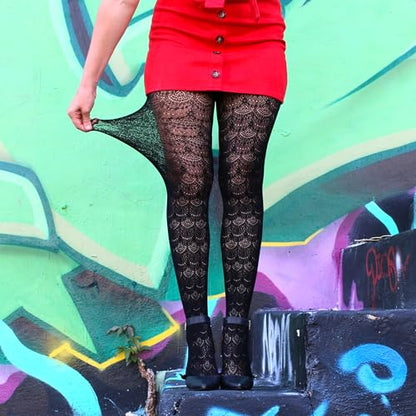 Millennials In Motion Sheer Elegance Patterned Tights - color: Designer Lace