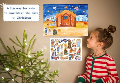 WhatSign Nativity Sticker Advent Calendar for Kids - 2025 Christmas Christian Religious Countdown Calendar Nativity Advent Calendar for Kids Children Boys Girls - color: Classic