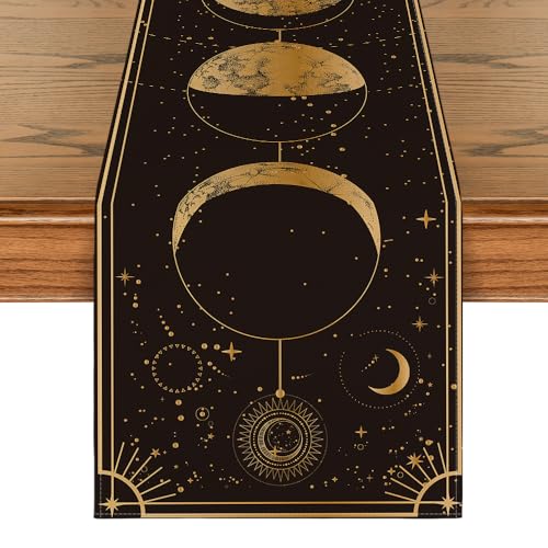 Artoid Mode Astrology Moon Magic Art Table Runner, Seasonal Mystical Gothic Kitchen Dining Table Decoration for Home Party Decor 13x72 Inch - color: Black, size: 13" x 72", Table Runner