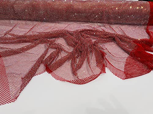 New Creations Fabric & Foam Inc, 45" Wide AB Iridescent Rhinestone On Soft Stretch Fish Net Fabric by The Yard (1 Yard, Iridescent Rhinestones on Red Mesh) - color: Iridescent Rhinestones on Red Mesh