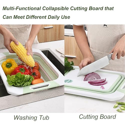Camping Collapsible Cutting Board Dish Basin BBQ Prep Tub Camp Sink Dish Washing Station Multifunctional Storage Basket(Green white) - color: Green White