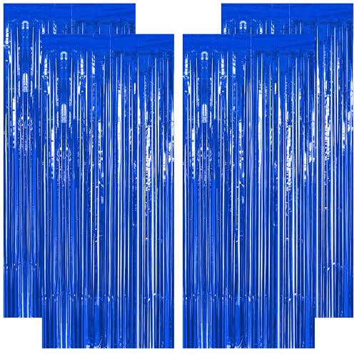 ZATAYE 4 Pack Dark Blue Foil Curtain Streamer Decorations - color: Dark blue, size: 4 PCS