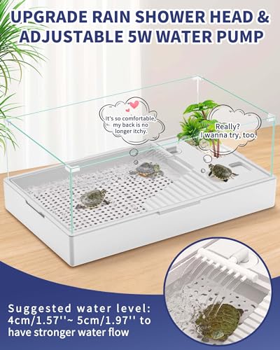 MoonOrange Large Turtle Tank (Tank + Water Pump), Acrylic Turtle Tank Starter Kit with Upgrade Rain Shower Head, Adjustable 5W Water Pump, Higher Fences and Multi-Function Areas. (L)