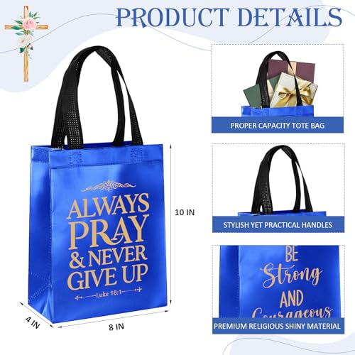 Aliceset 64 Pcs Christian Gift Bags Bulk with Handles for Church Favors Reusable Medium Bible Verse Religious Gift Bags Non Woven Welcome Totes for Baptism Vacation Bible School Gifts (Blue) - color: Blue