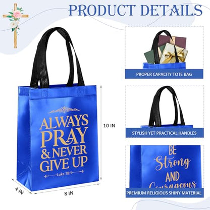 Aliceset 64 Pcs Christian Gift Bags Bulk with Handles for Church Favors Reusable Medium Bible Verse Religious Gift Bags Non Woven Welcome Totes for Baptism Vacation Bible School Gifts (Blue) - color: Blue